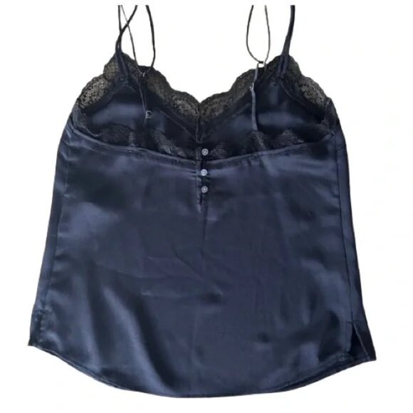 Abercrombie & Fitch Double Strap Lace Trim Satin Camisole in Black - Picture 4 of 6